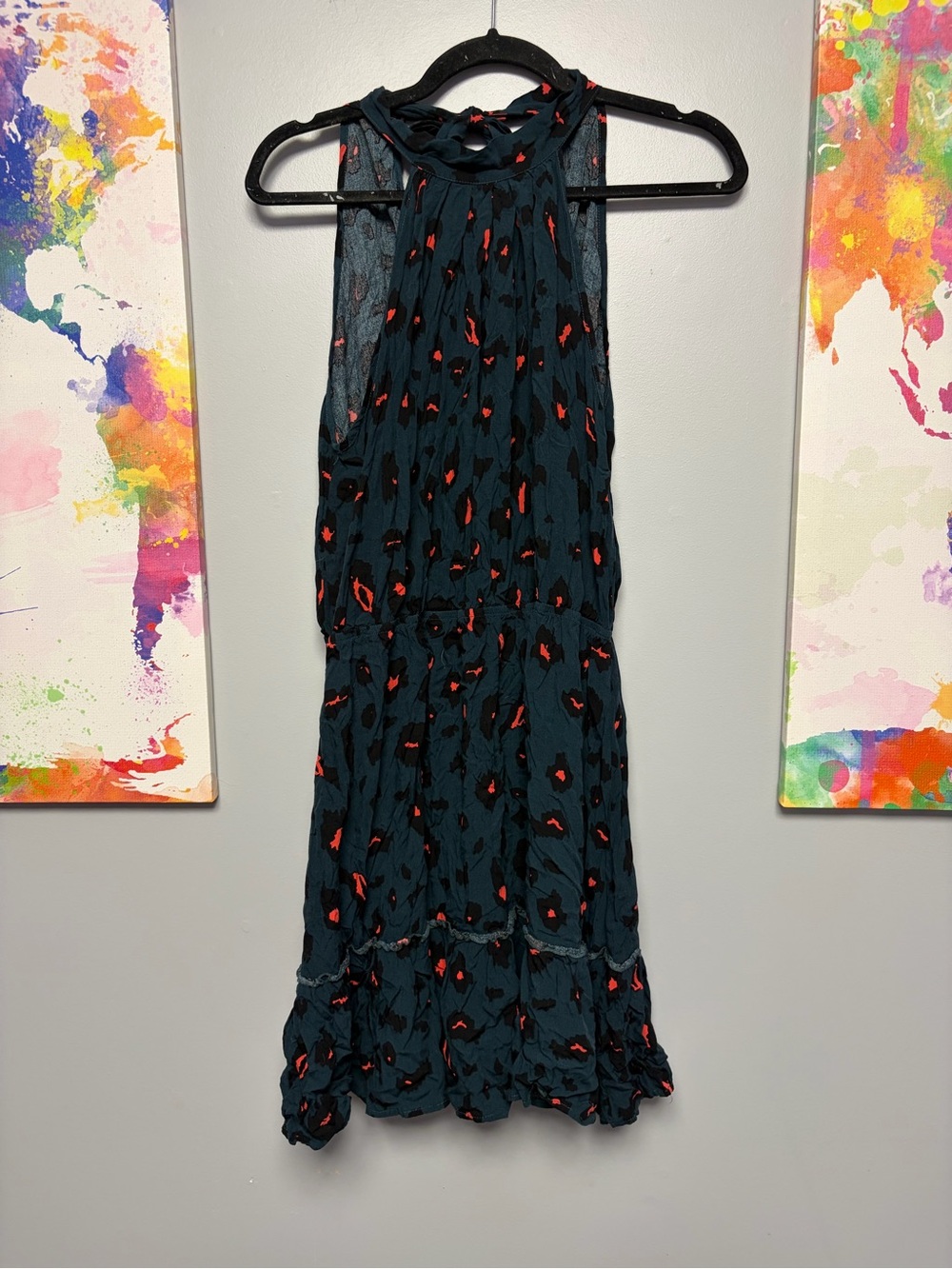 SHEIN Black Mini Dress with Red Print Halter Neck